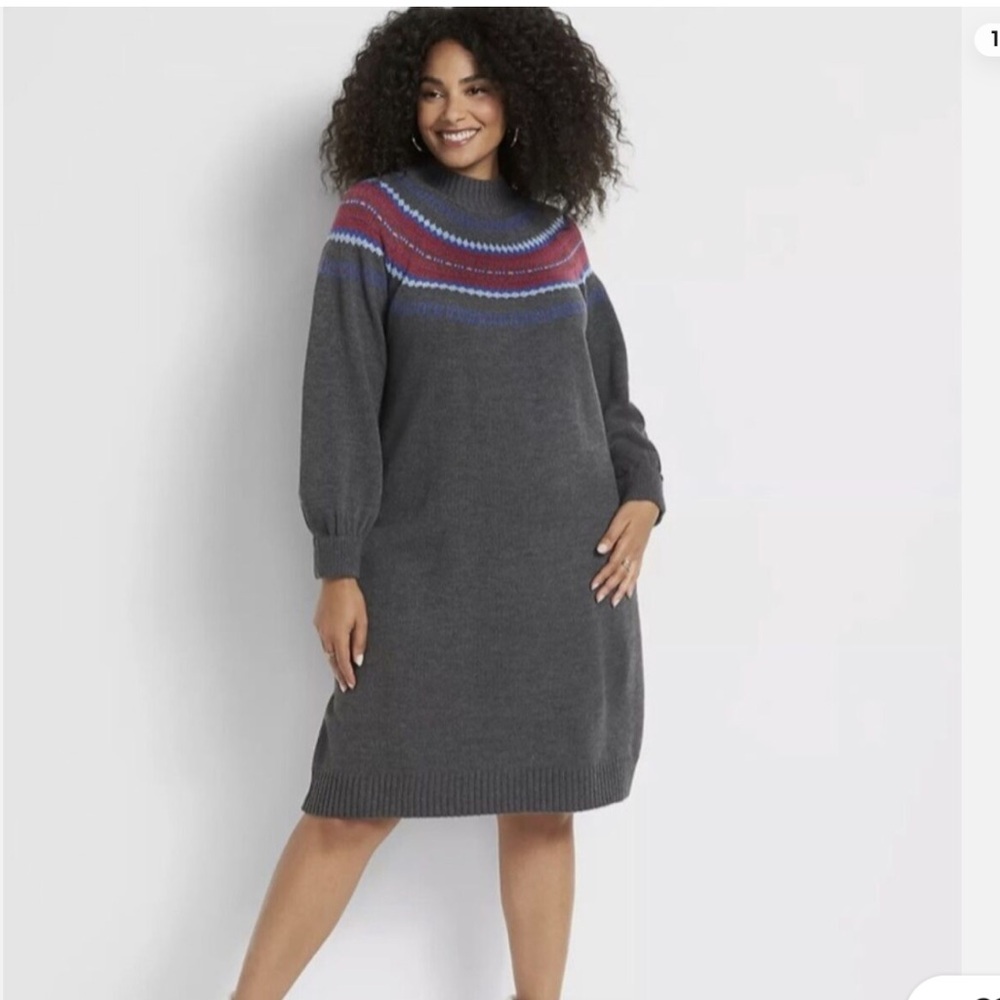 14/16 FAIR ISLE SWEATER POPOVER DRESS LANE BRYANT NWT